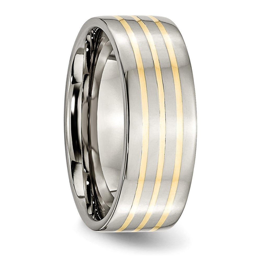 Chisel Titanium Polished with 14k Gold Inlay 8mm Flat Band