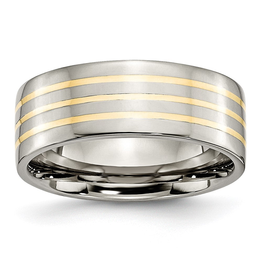 Chisel Titanium Polished with 14k Gold Inlay 8mm Flat Band