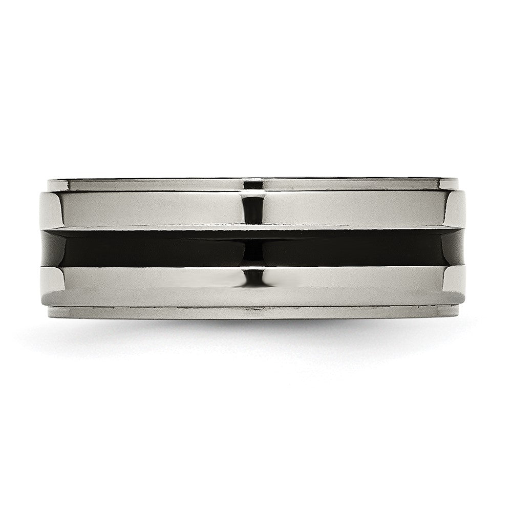 Chisel Titanium Polished Black Enamel 8mm Ridged Edge Band