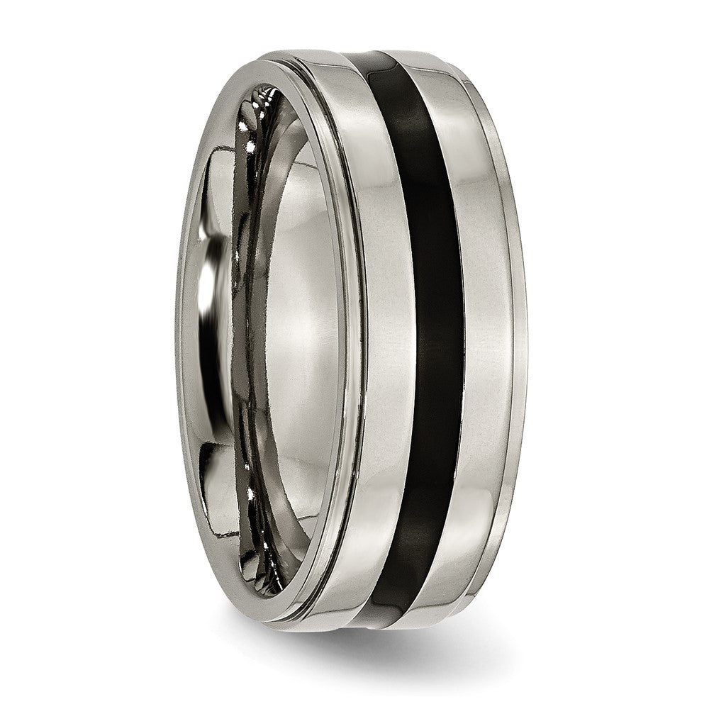 Chisel Titanium Polished Black Enamel 8mm Ridged Edge Band