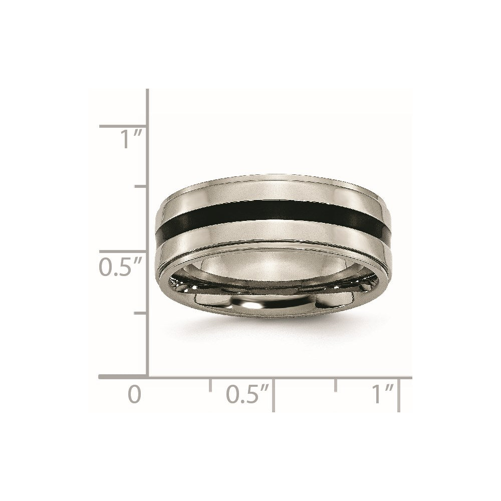 Chisel Titanium Polished Black Enamel 8mm Ridged Edge Band