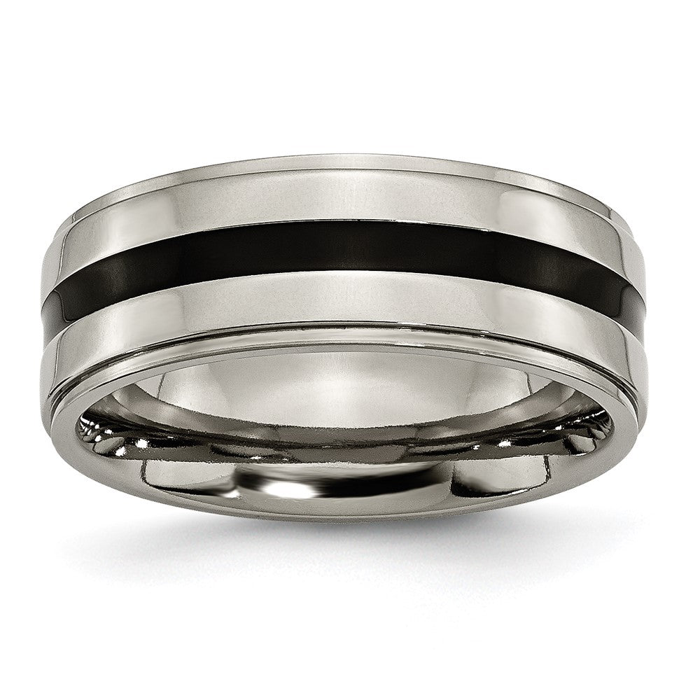 Chisel Titanium Polished Black Enamel 8mm Ridged Edge Band