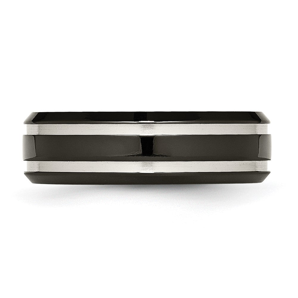 Chisel Titanium Brushed and Polished Black IP-plated 7mm Grooved Band