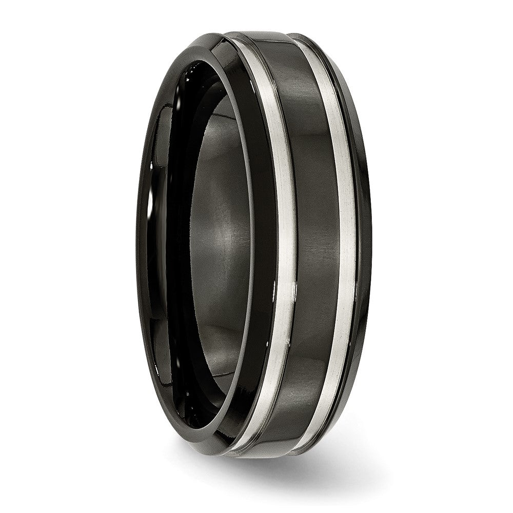 Chisel Titanium Brushed and Polished Black IP-plated 7mm Grooved Band