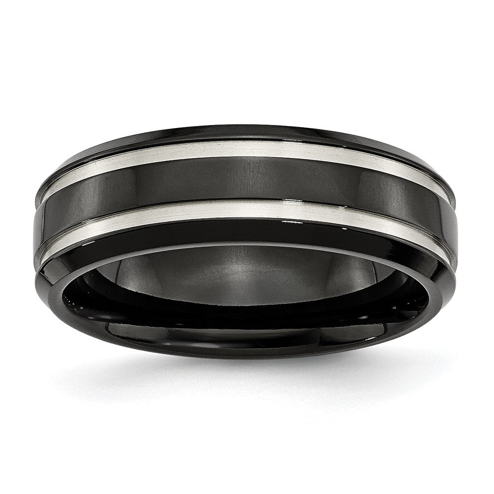 Chisel Titanium Brushed and Polished Black IP-plated 7mm Grooved Band