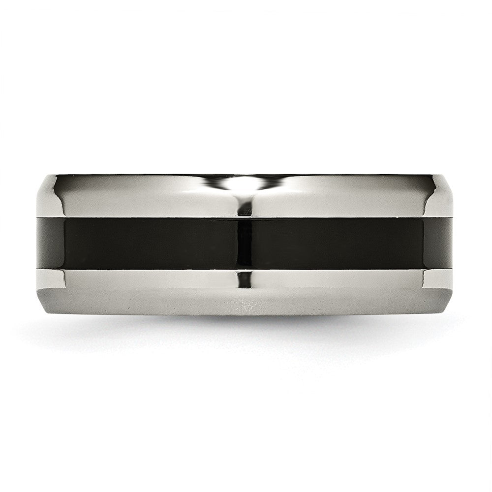 Chisel Titanium Polished Black Enamel 8mm Beveled Edge Band