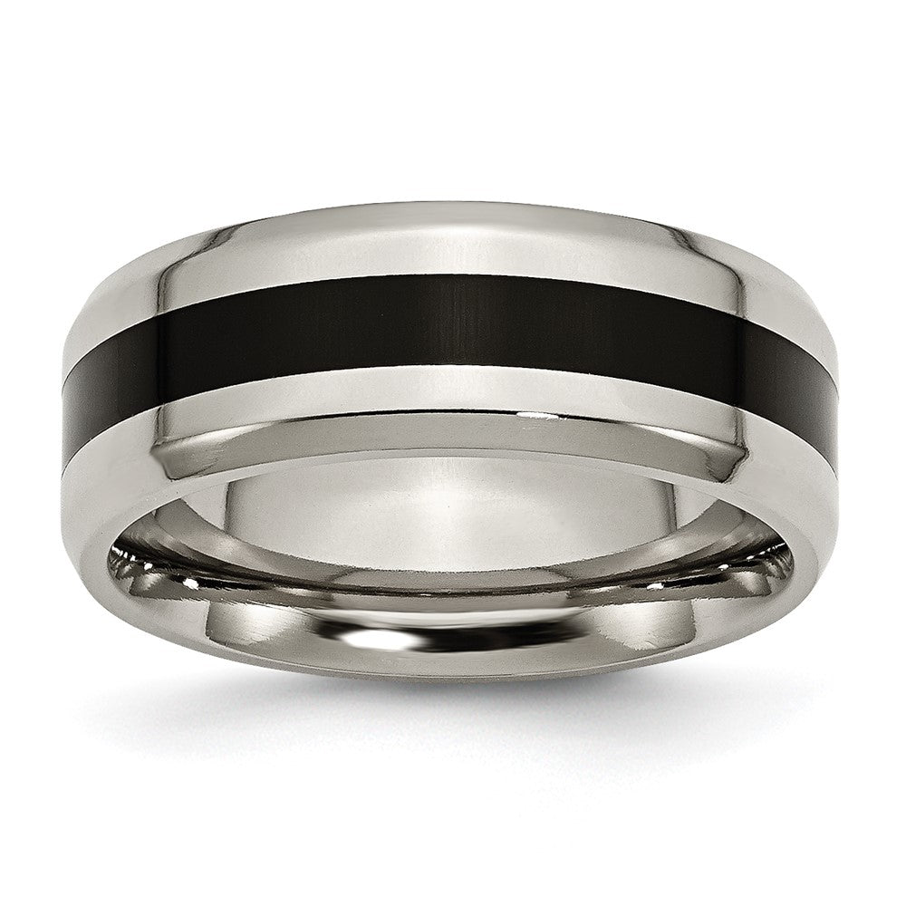 Chisel Titanium Polished Black Enamel 8mm Beveled Edge Band