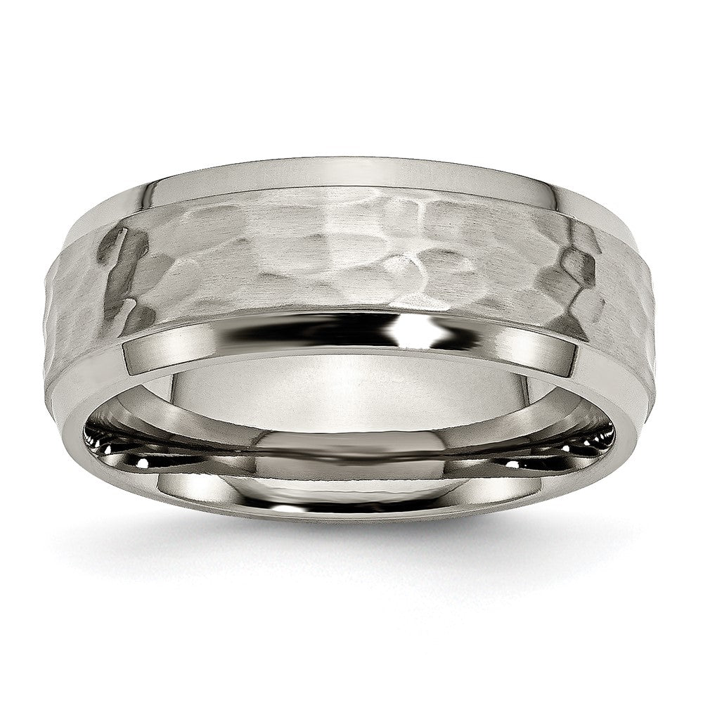 Chisel Titanium Polished and Hammered 8mm Beveled Edge Band