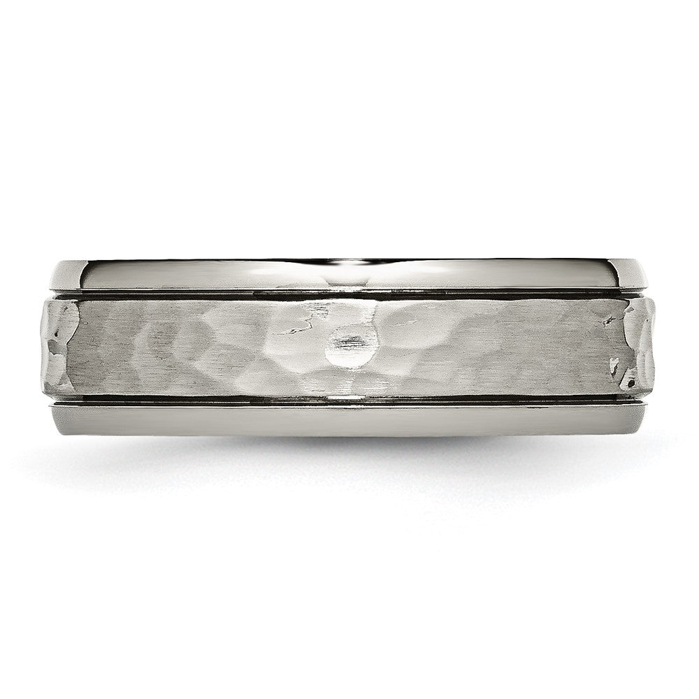 Chisel Titanium Polished and Hammered 7mm Grooved Edge Band