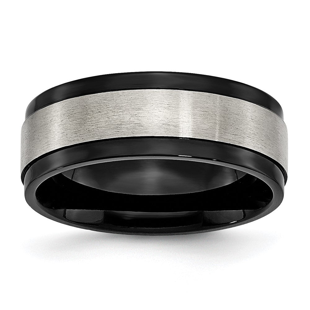 Chisel Titanium Brushed Center Black IP-plated 8mm Beveled Edge Band