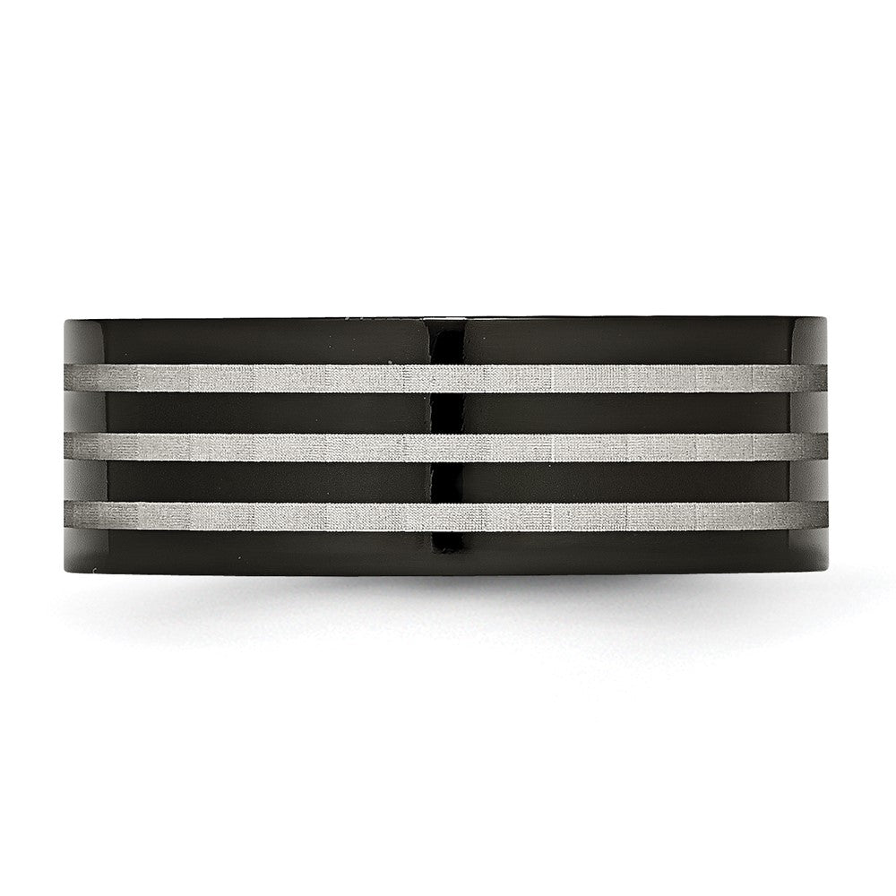 Titanium Polished 8mm Black IP-plated w/Satin Stripes Band