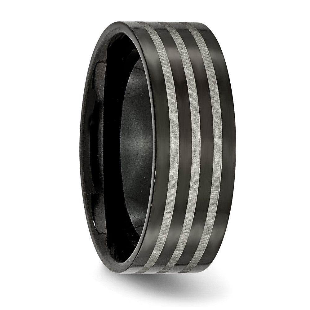 Titanium Polished 8mm Black IP-plated w/Satin Stripes Band