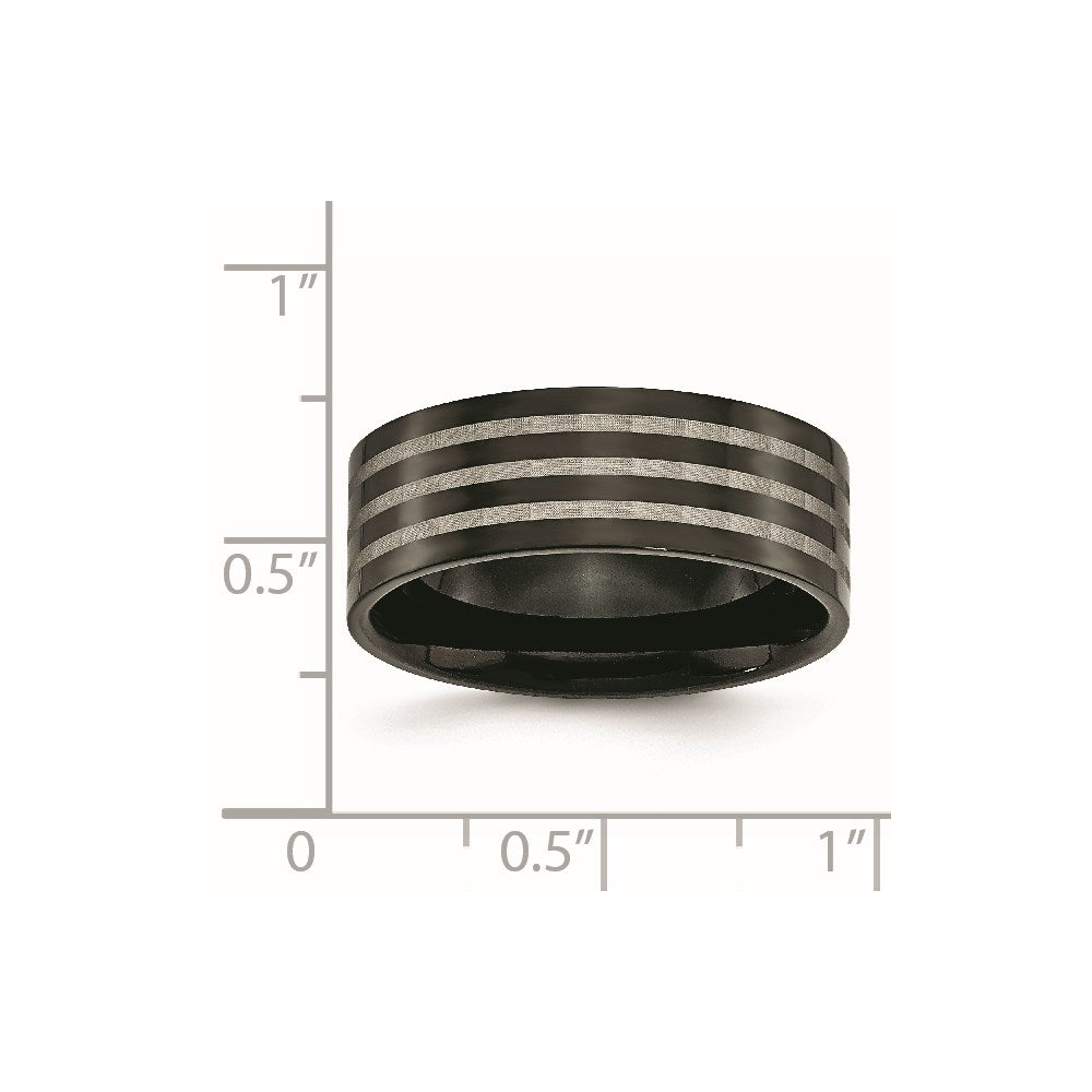 Titanium Polished 8mm Black IP-plated w/Satin Stripes Band