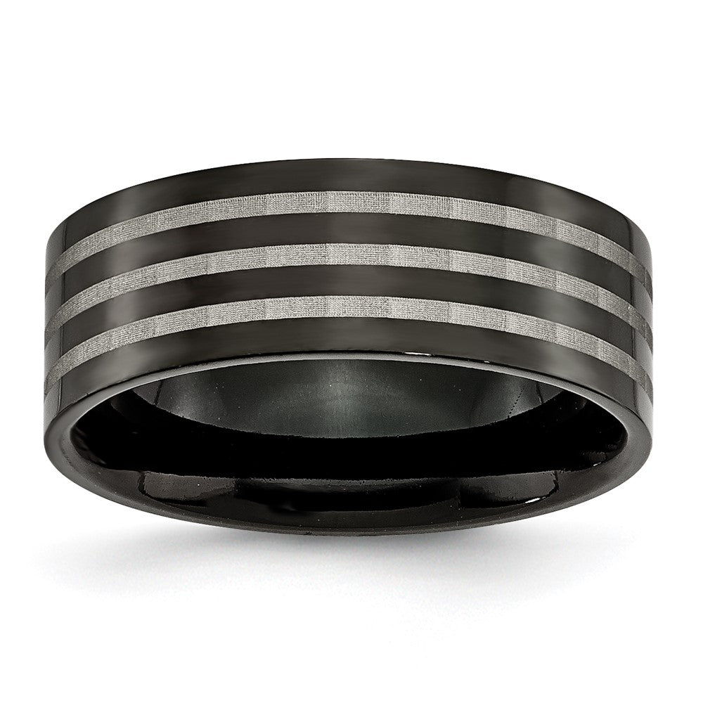 Titanium Polished 8mm Black IP-plated w/Satin Stripes Band