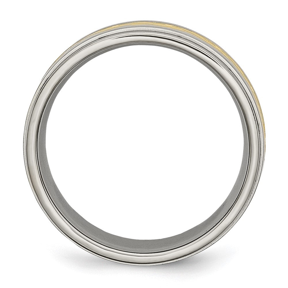 Titanium 8mm Yellow IP-plated Satin/Polished Ridged Edge Band