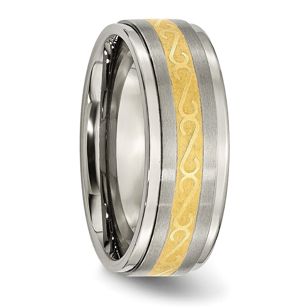 Titanium 8mm Yellow IP-plated Satin/Polished Ridged Edge Band