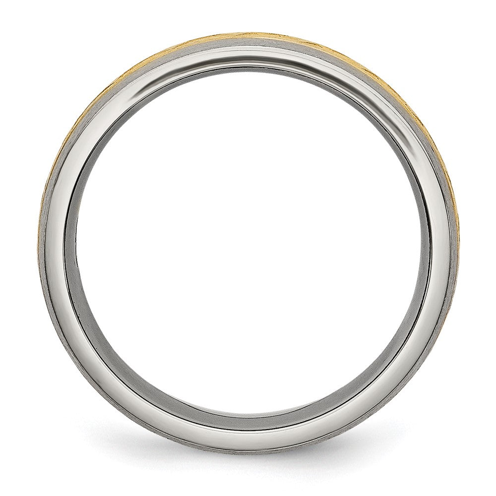 Titanium 7mm Yellow IP-plated X Design Grooved Satin Band