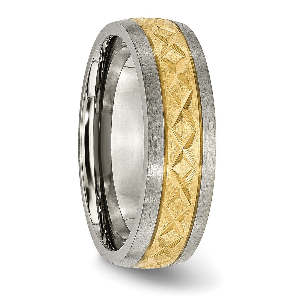 Titanium 7mm Yellow IP-plated X Design Grooved Satin Band