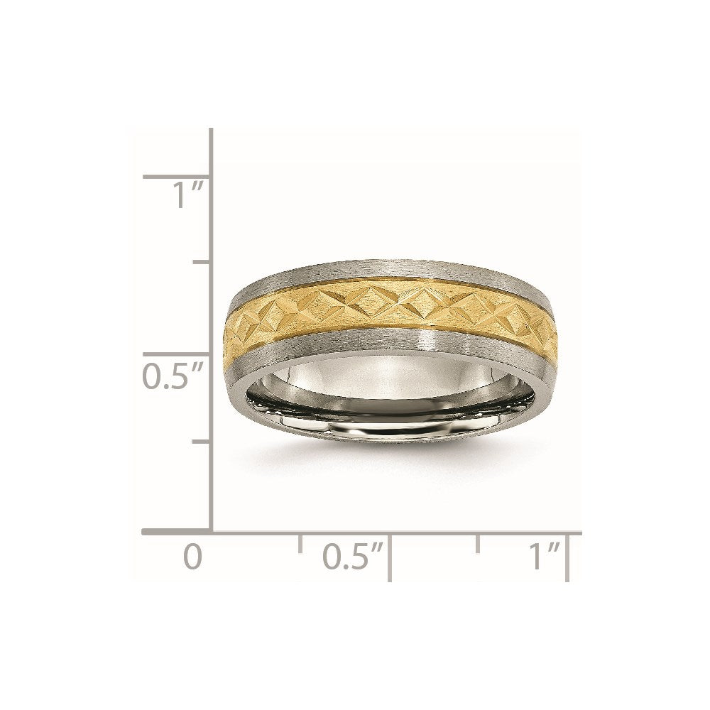 Titanium 7mm Yellow IP-plated X Design Grooved Satin Band