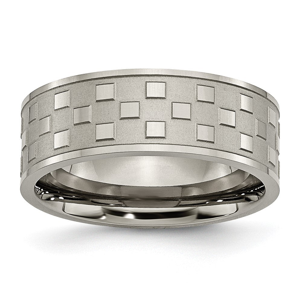 Titanium Satin and Polished Checkered 8mm Band