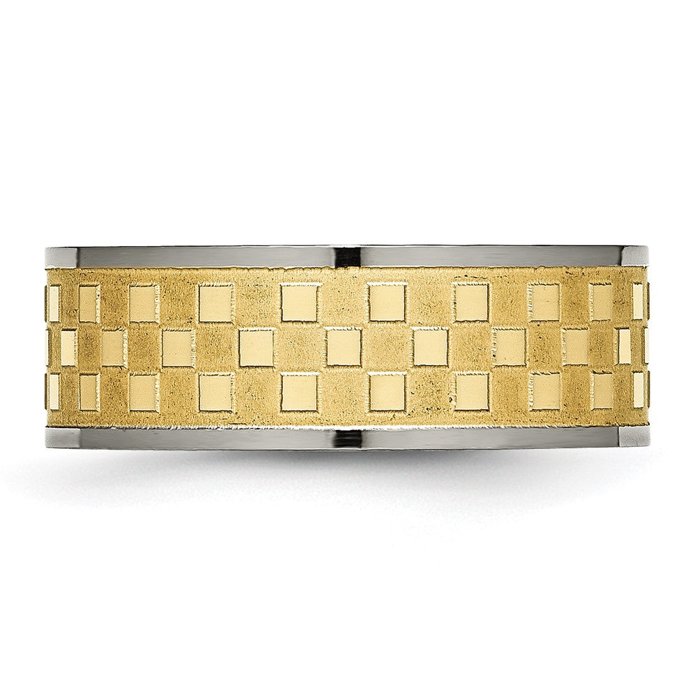 Titanium 8mm Yellow IP-plated Satin and Polished Checkered Band