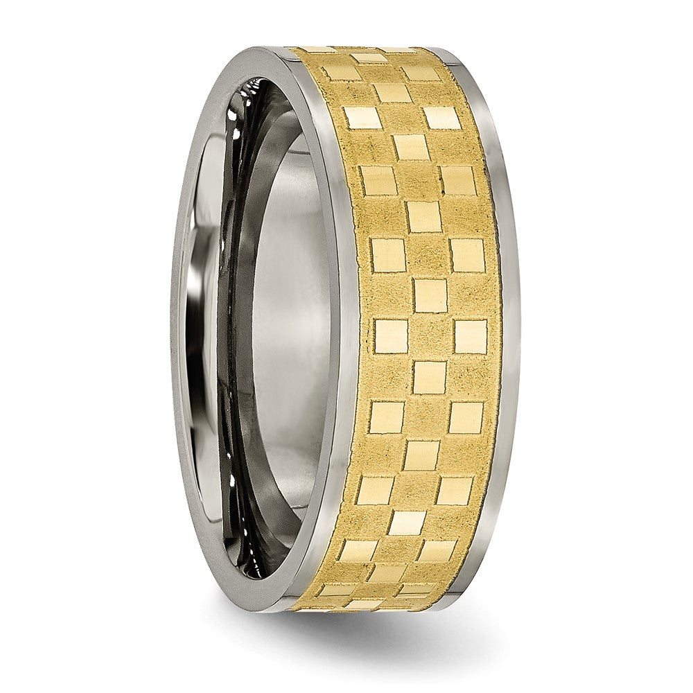 Titanium 8mm Yellow IP-plated Satin and Polished Checkered Band