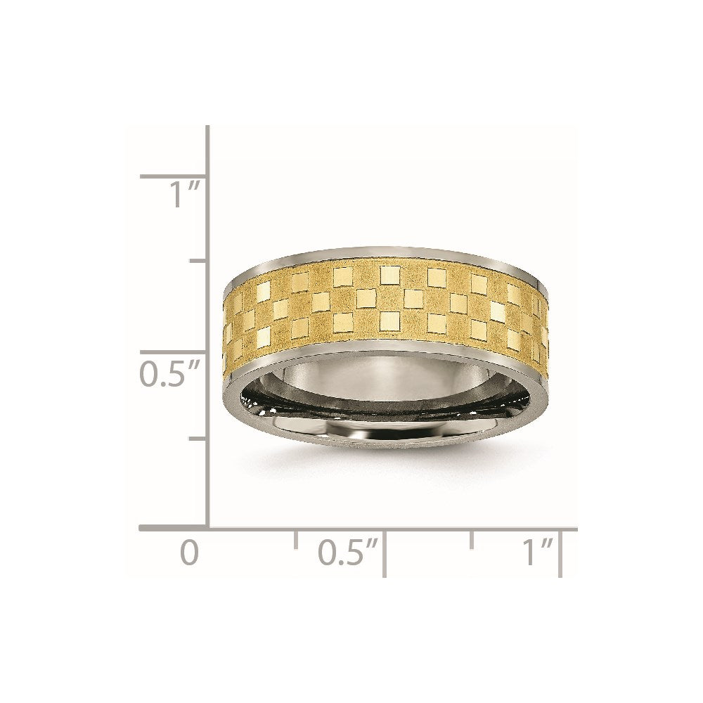 Titanium 8mm Yellow IP-plated Satin and Polished Checkered Band