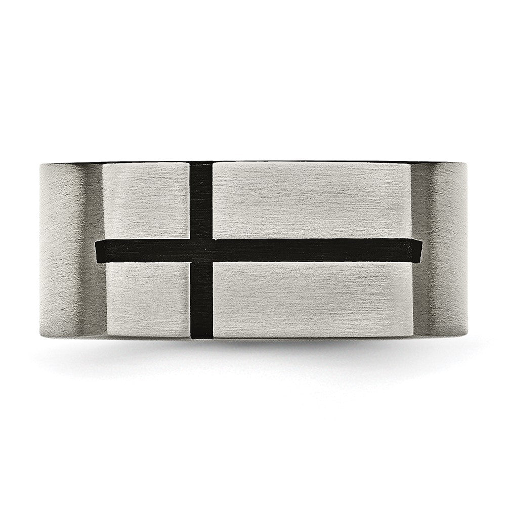 Titanium 10mm Black Enamel Cross Brushed Band