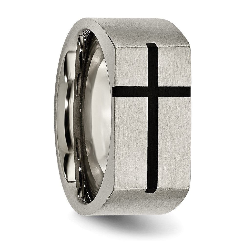 Titanium 10mm Black Enamel Cross Brushed Band