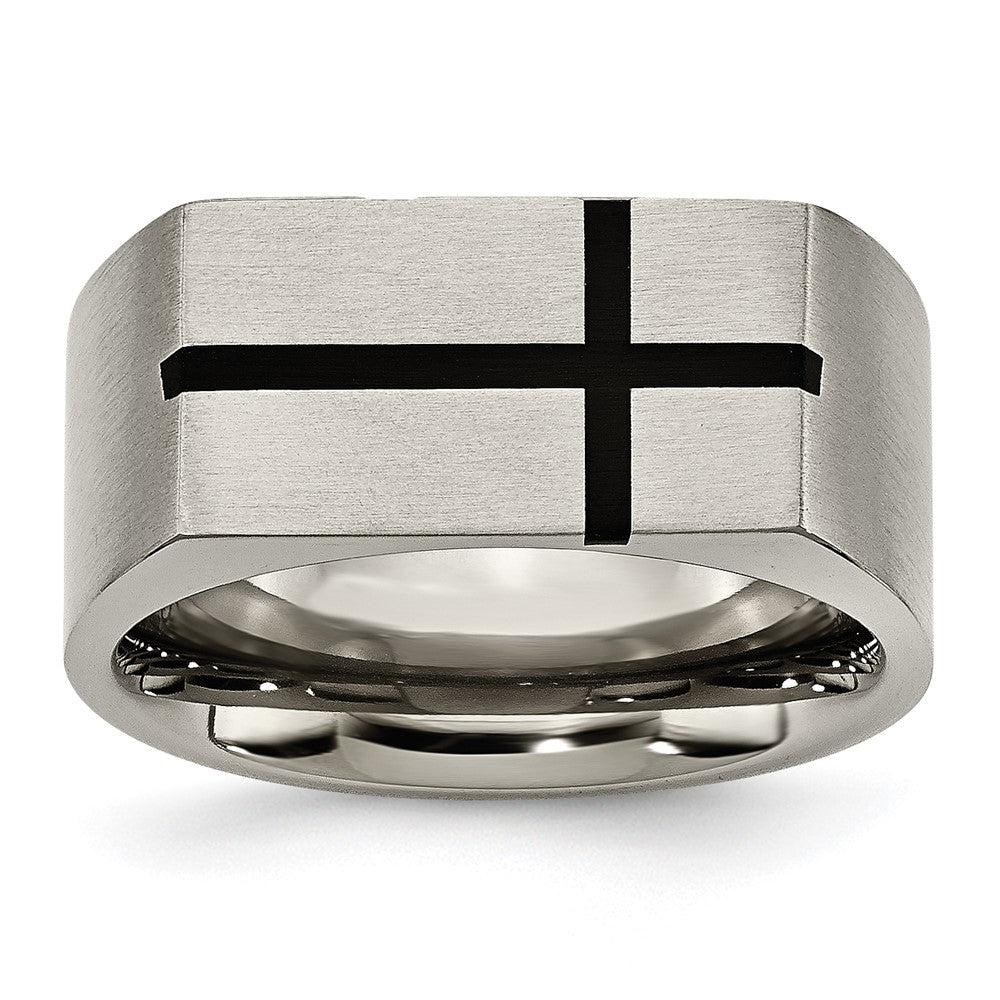 Titanium 10mm Black Enamel Cross Brushed Band