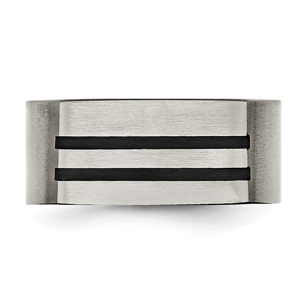 Chisel Titanium Brushed Black Enamel Stripes 10mm Band