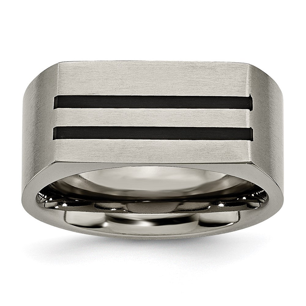 Chisel Titanium Brushed Black Enamel Stripes 10mm Band