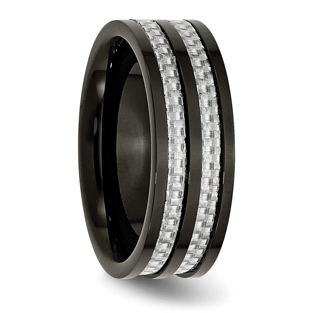 Chisel Titanium Polished Black IP-plated with Grey Carbon Fiber Inlay 8mm Band