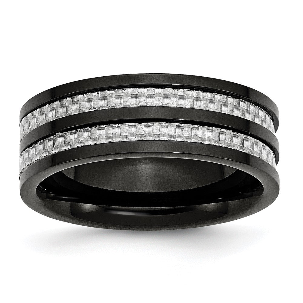 Chisel Titanium Polished Black IP-plated with Grey Carbon Fiber Inlay 8mm Band