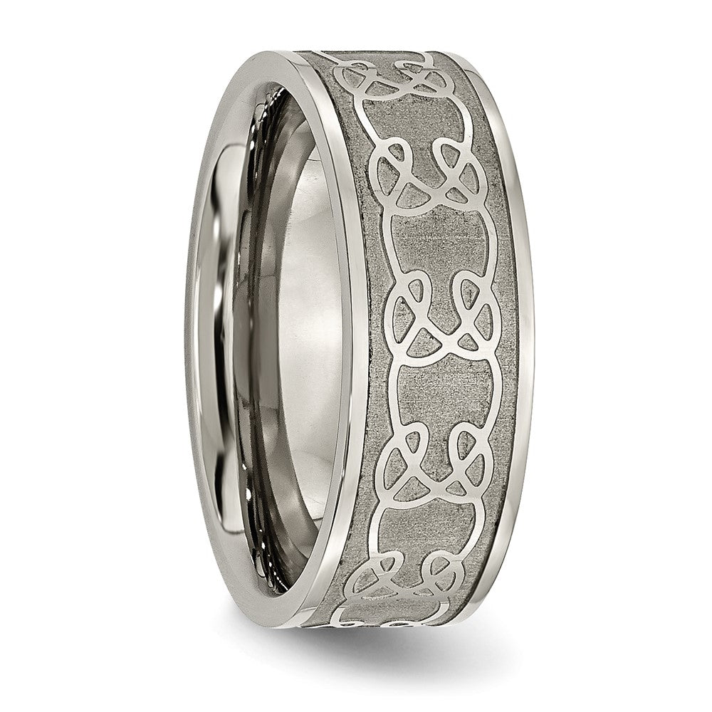 Chisel Titanium Brushed Center 8mm Scroll Design Band