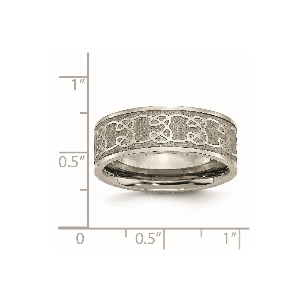 Chisel Titanium Brushed Center 8mm Scroll Design Band