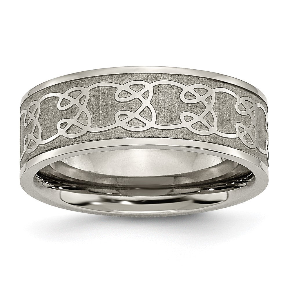 Chisel Titanium Brushed Center 8mm Scroll Design Band