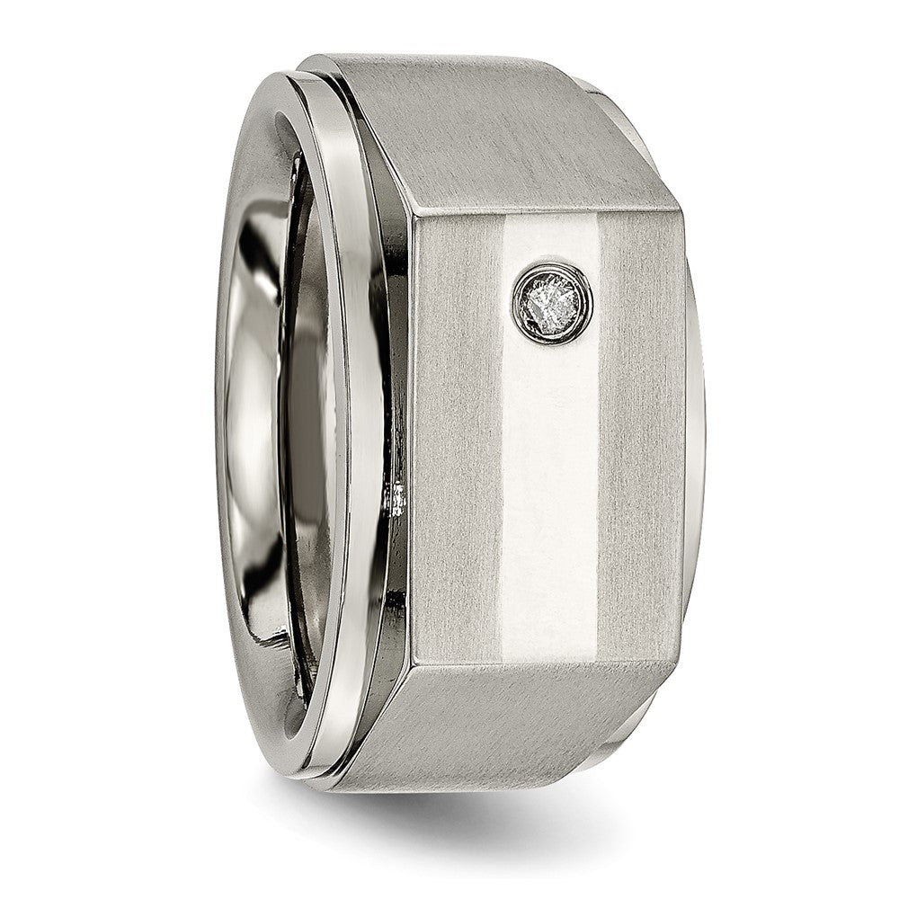 Chisel Titanium Satin and Polished 1/20 Carat Diamond Signet Band