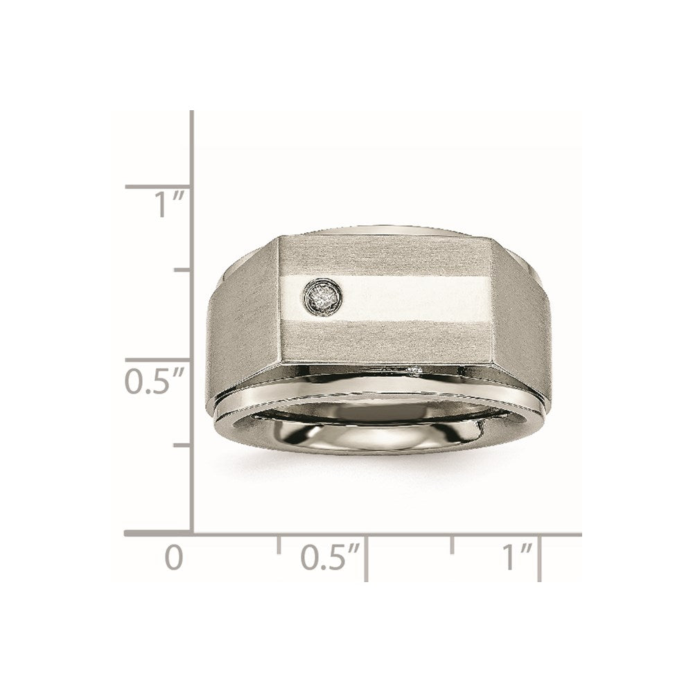 Chisel Titanium Satin and Polished 1/20 Carat Diamond Signet Band