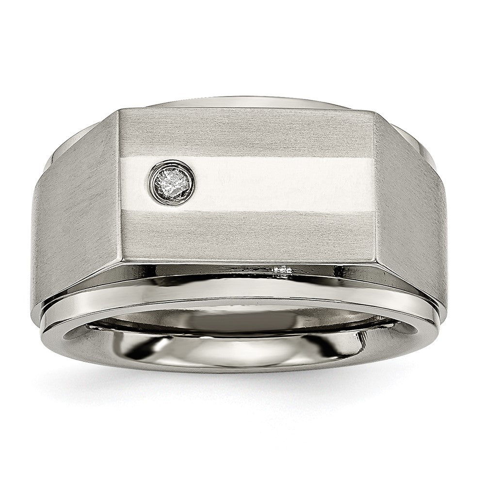 Chisel Titanium Satin and Polished 1/20 Carat Diamond Signet Band