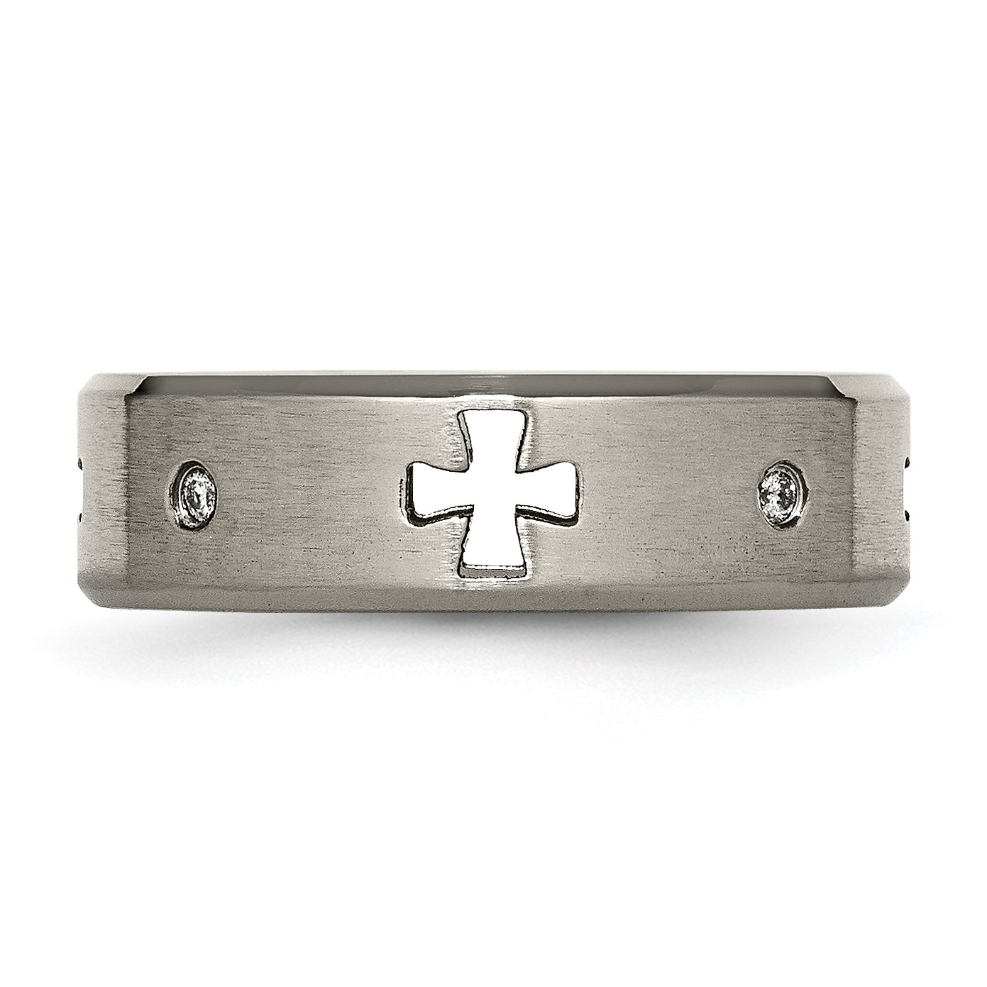 Titanium Celtic Cross Cut Out w/Diamond 7mm Brushed/Polished Band TB264AA