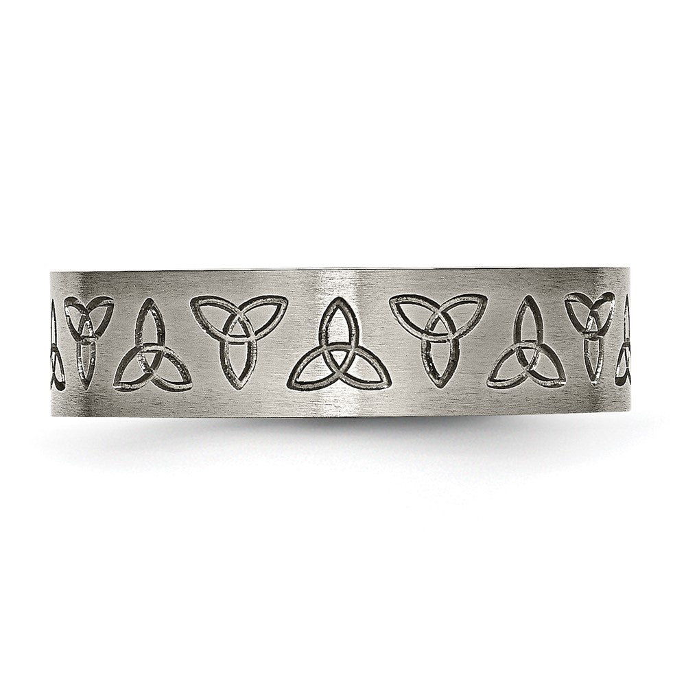 Chisel Titanium Brushed 6mm Trinity Symbol Flat Band