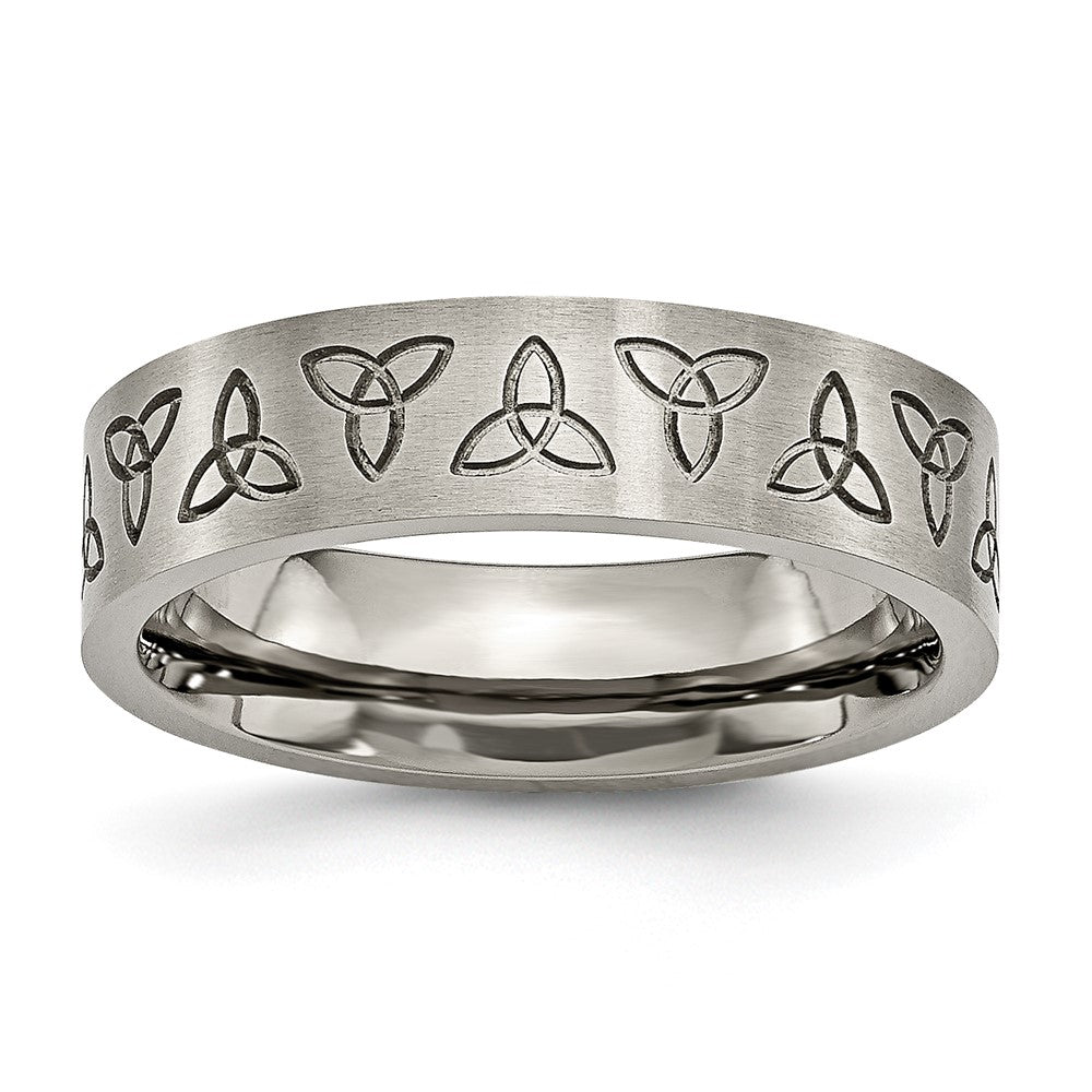 Chisel Titanium Brushed 6mm Trinity Symbol Flat Band