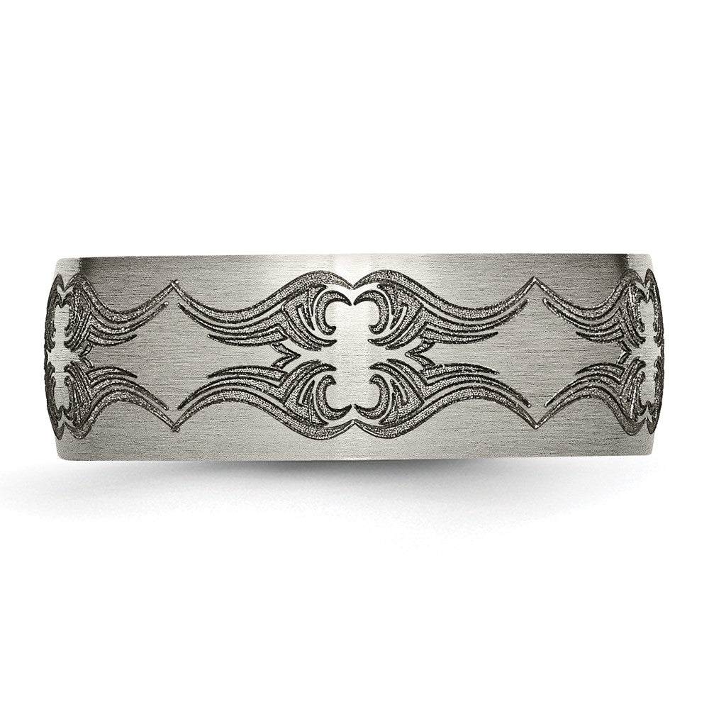 Titanium Brushed Laser Design 8mm Band