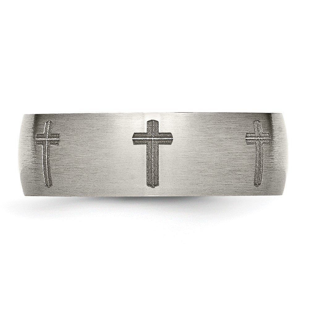 Chisel Titanium Brushed Cross Laser Design 8mm Band