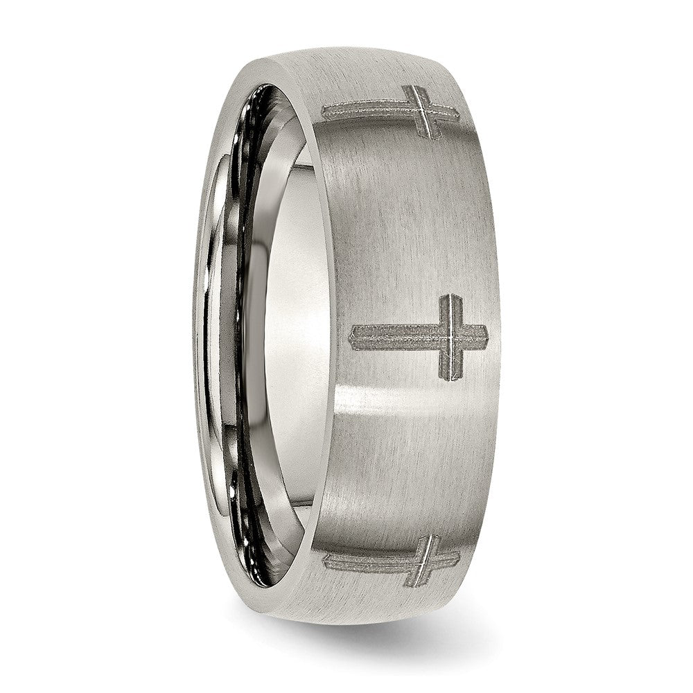 Chisel Titanium Brushed Cross Laser Design 8mm Band