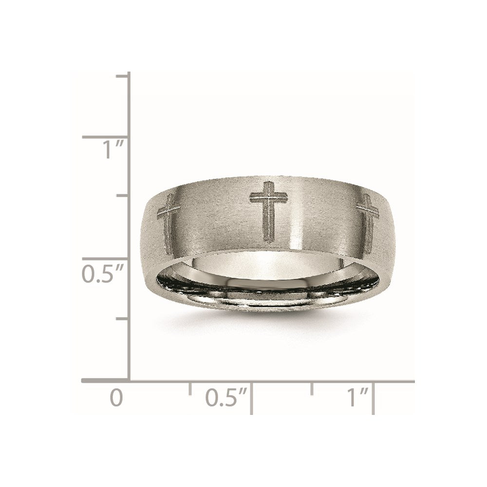 Chisel Titanium Brushed Cross Laser Design 8mm Band