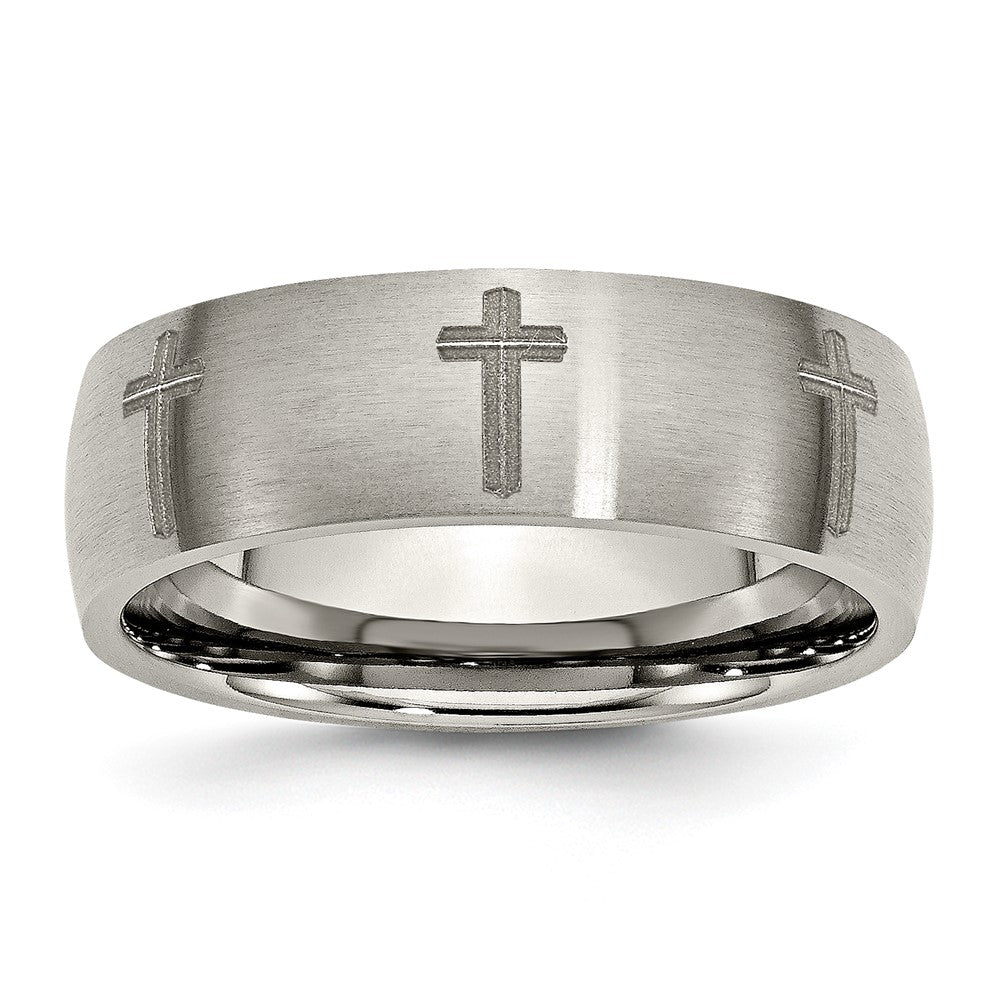 Chisel Titanium Brushed Cross Laser Design 8mm Band