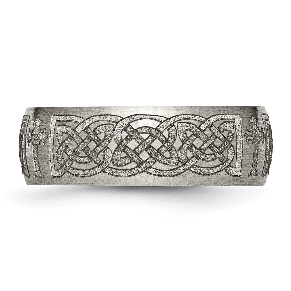 Chisel Titanium Brushed Celtic Cross Laser Design 8mm Band