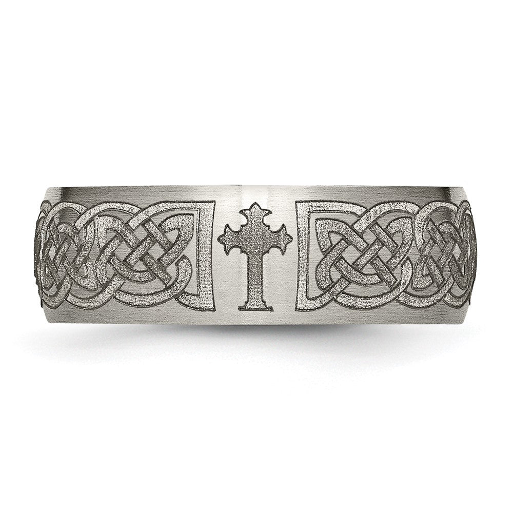 Chisel Titanium Brushed Celtic Cross Laser Design 8mm Band